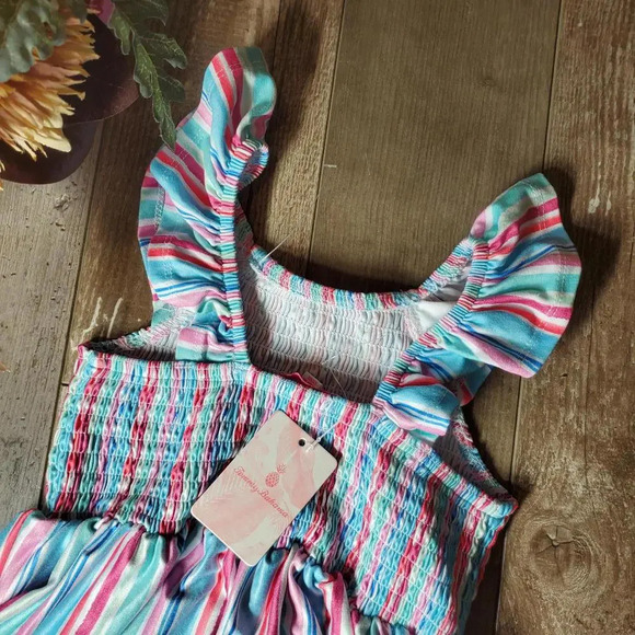NWT Tommy Bahama Striped Sleeveless Girl Summer Dress Size 5 Blue Pink - Picture 12 of 13